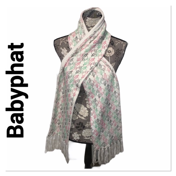 Baby Phat Accessories - BABY PHAT White Cat Logo Printed Scarf